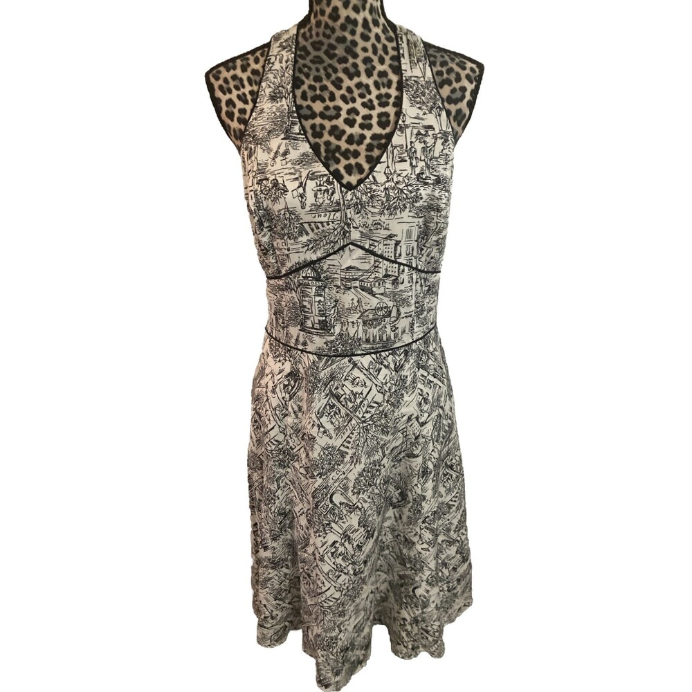 loft ann taylor dress 10 A Line Novelty Print Sleeveless Paris France Themed